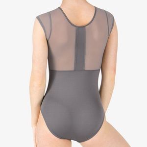 Grey mesh back and mesh front lining leotard